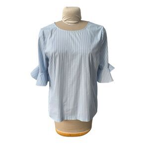 Calvin Klein Women’s Stripe Ruffle Sleeve Top Sz. L Lightweight Packable